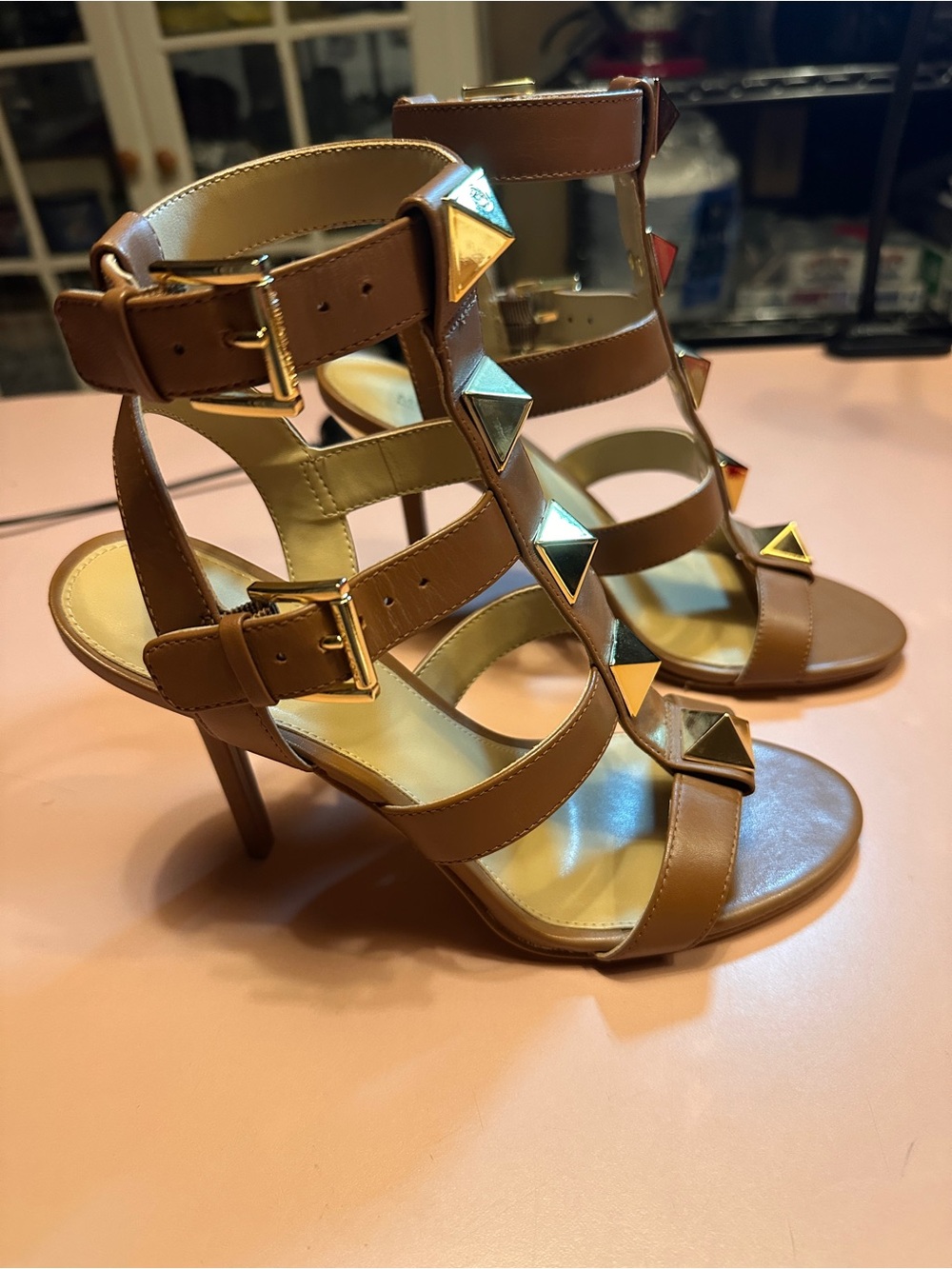 Michael Kors Brown Gladiator Pyramid-Stud High Heels